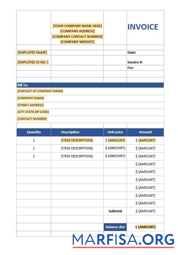 Blank Sales Invoice Template